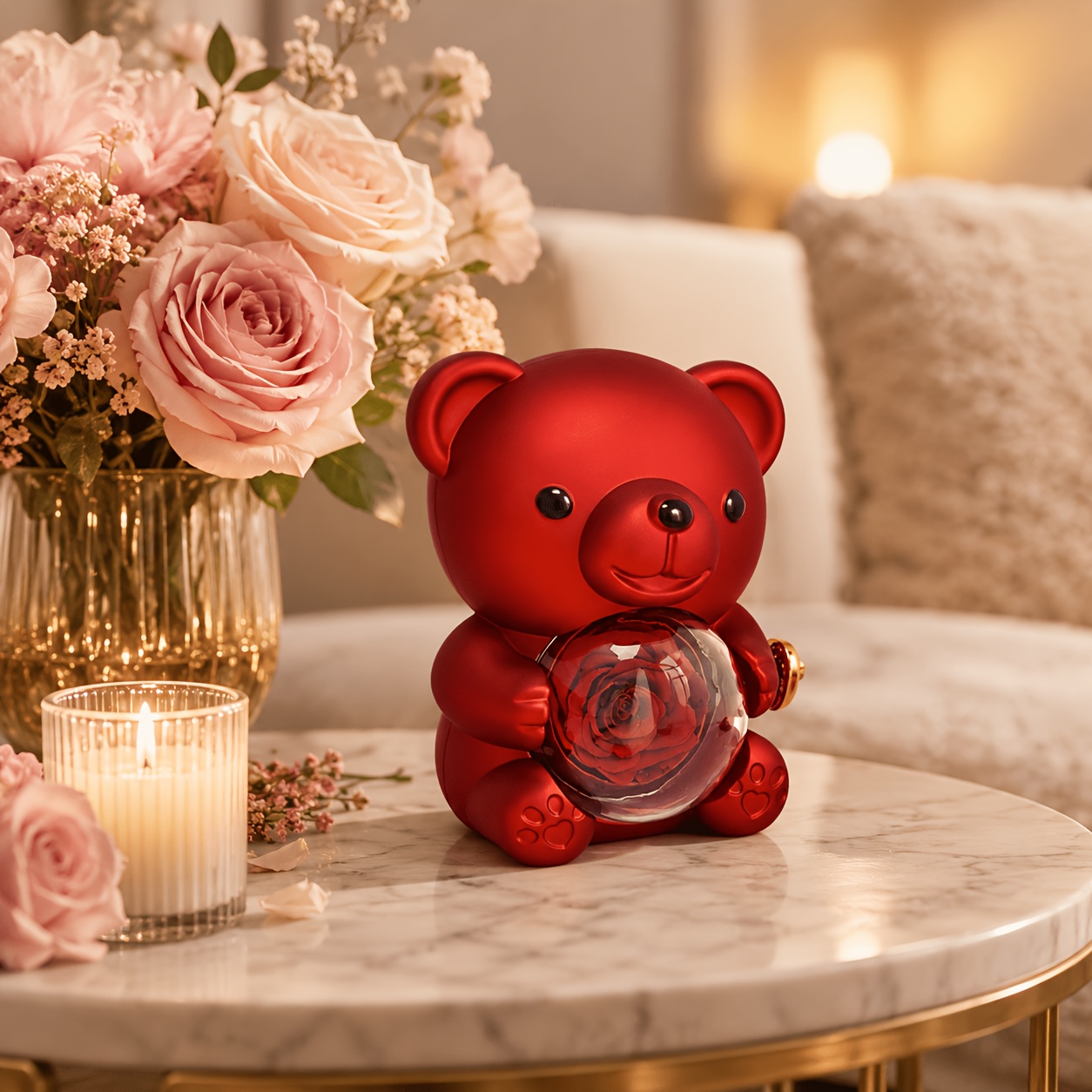 Romantic Red Bear Rose Keepsake Box
